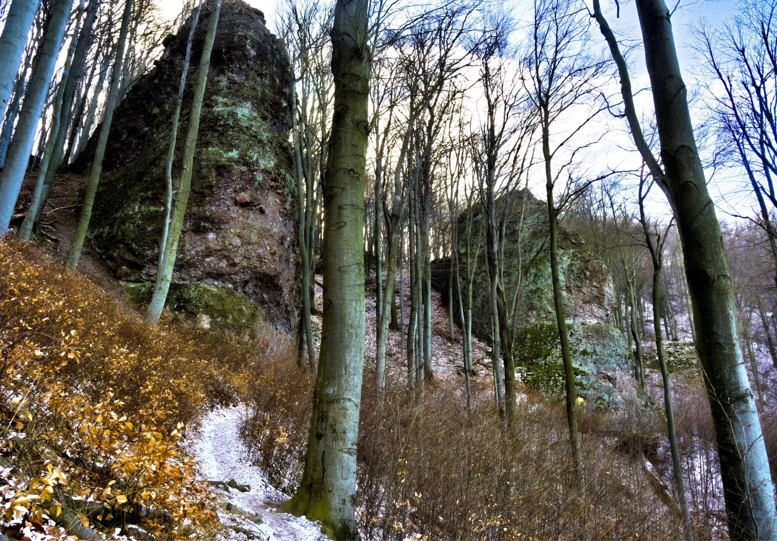 Rocky landscape around dobogókõ in winter, hungary