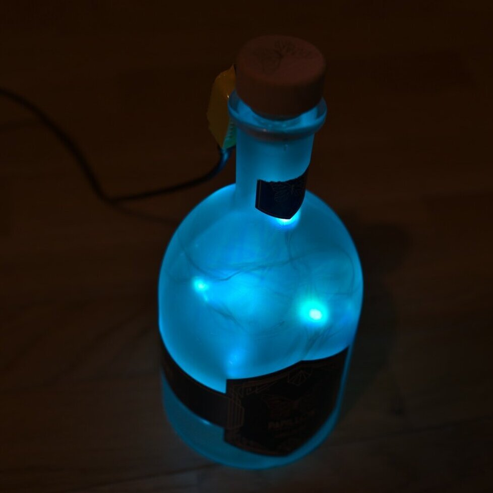 Leds dans une bouteille, motif bleu