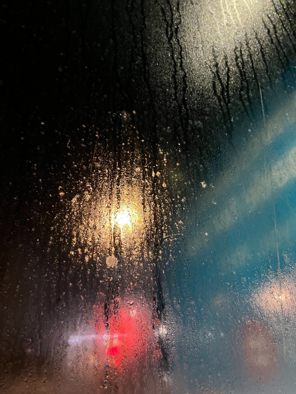 Night after a rain, of streetlights. Vertical composition.