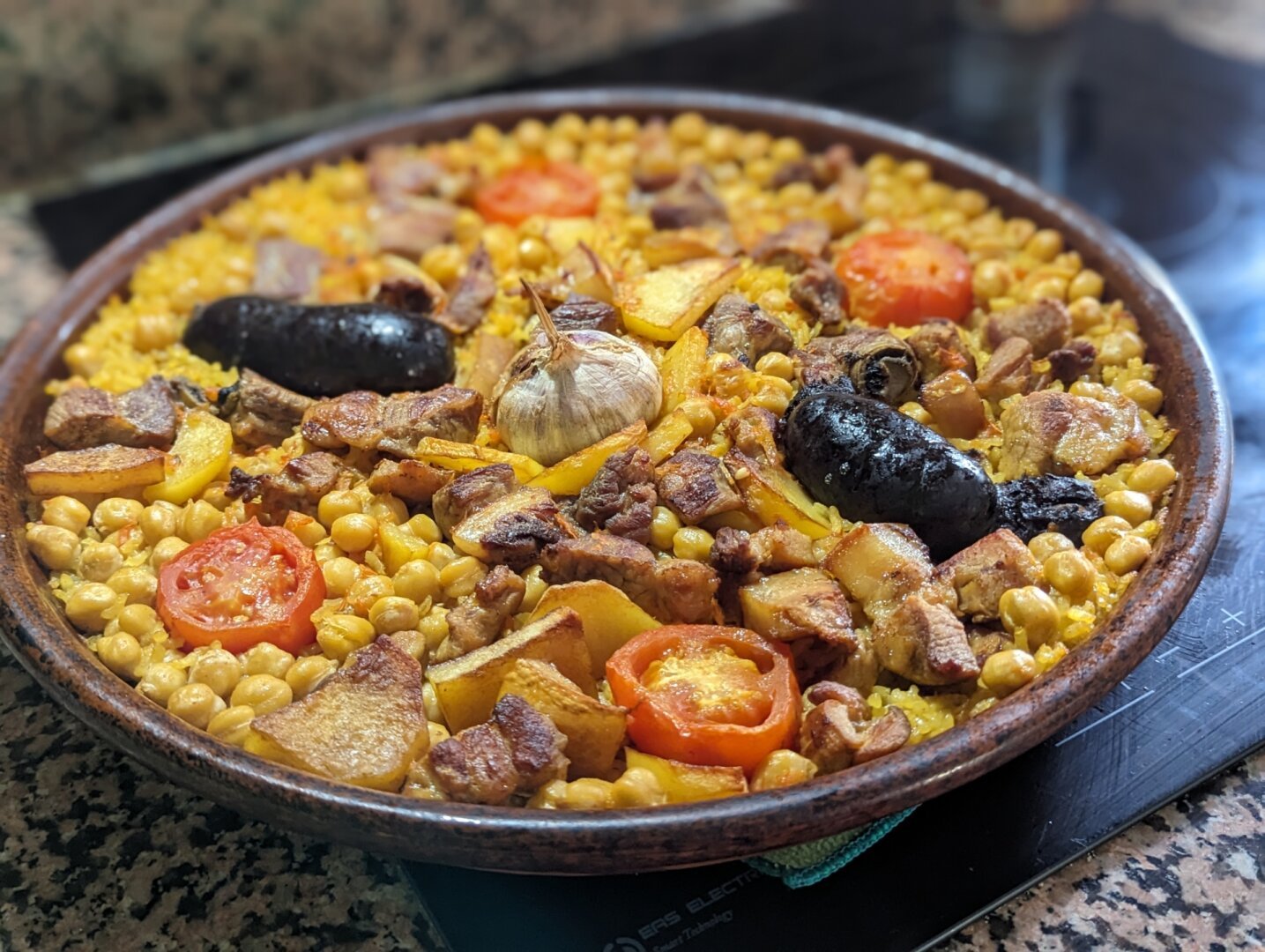 A full casserole of rice just out from the oven