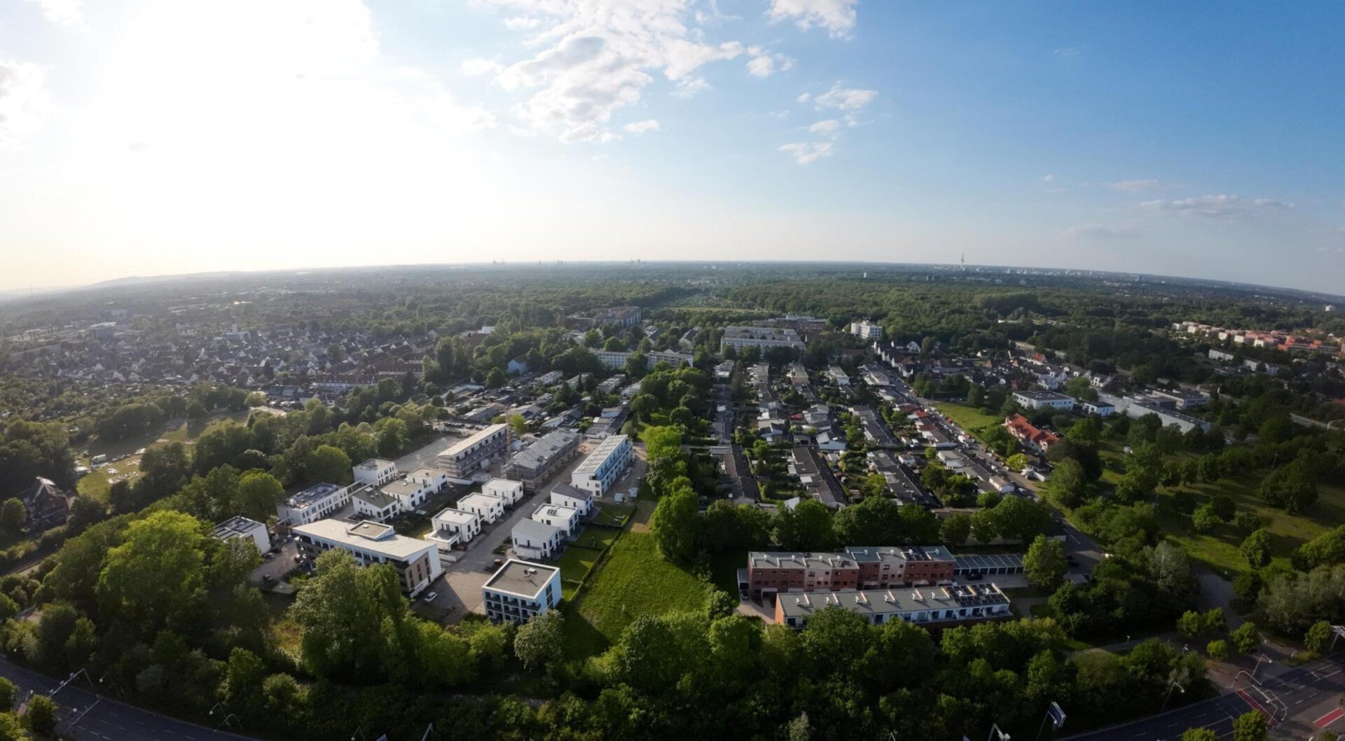 Drone footage of Hannover, Germany. Seeing a more green suburb called Hannover-Mittelfeld from above the fair grounds.
