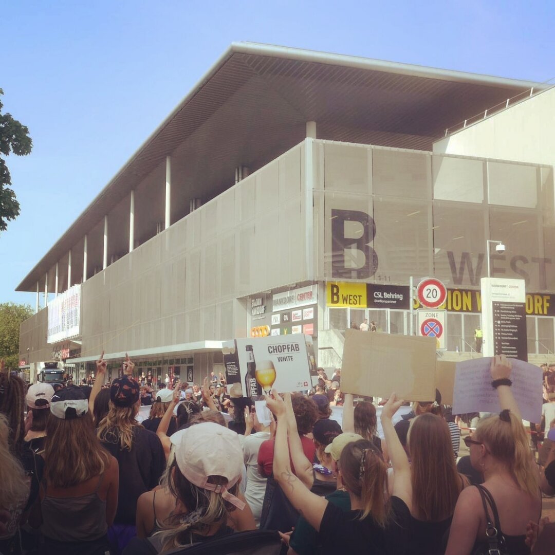 an image from my Pixelfed, shows the anti-Rammstein protests at Wankdorf in Bern