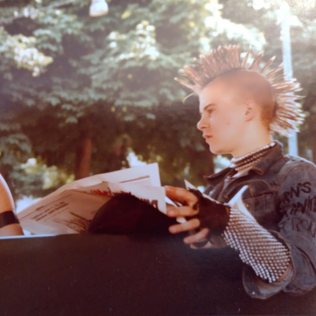 an image from my Pixelfed (because, fuck instagram), shows an old photo of a punk with a mohawk, an old friend of mine