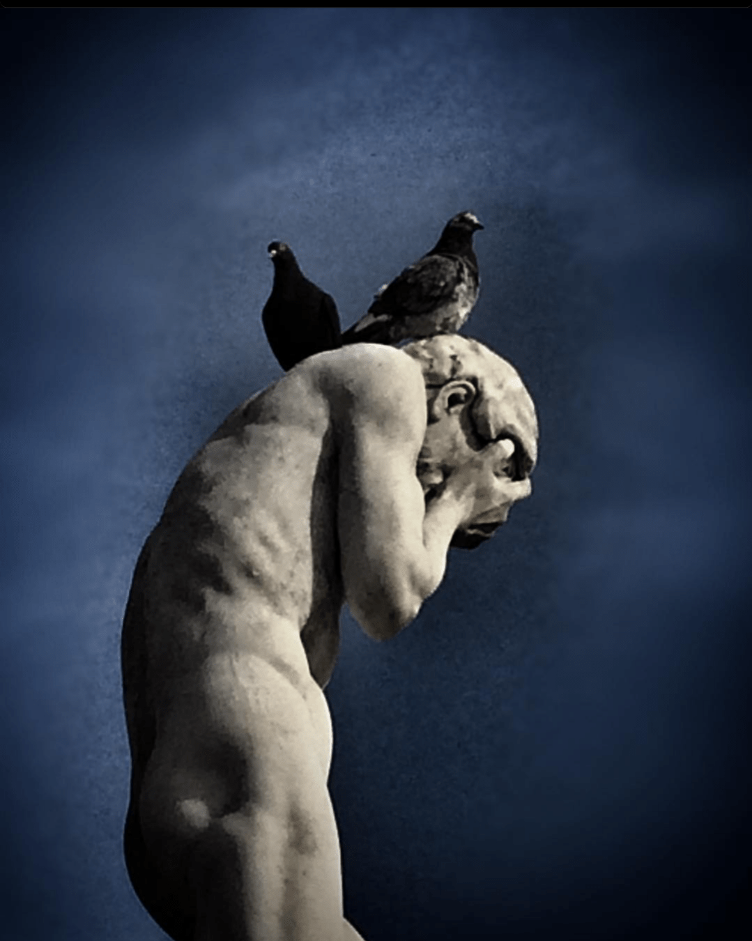 Statue "Cain venant de tuer son frere" with pigeon sitting on it