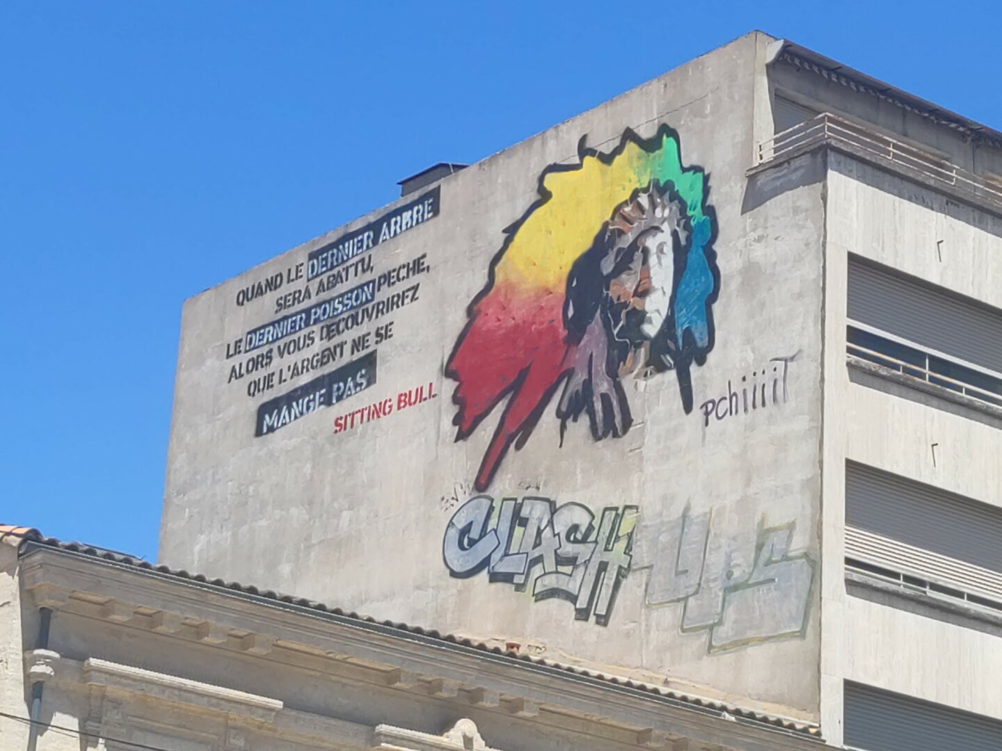 #streetart #Montpellier Quand le dernier arbre sera abattu, le dernier poisson péché, alors vous vous rendrez compte que l'argent ne se mange pas. Sitting Bull