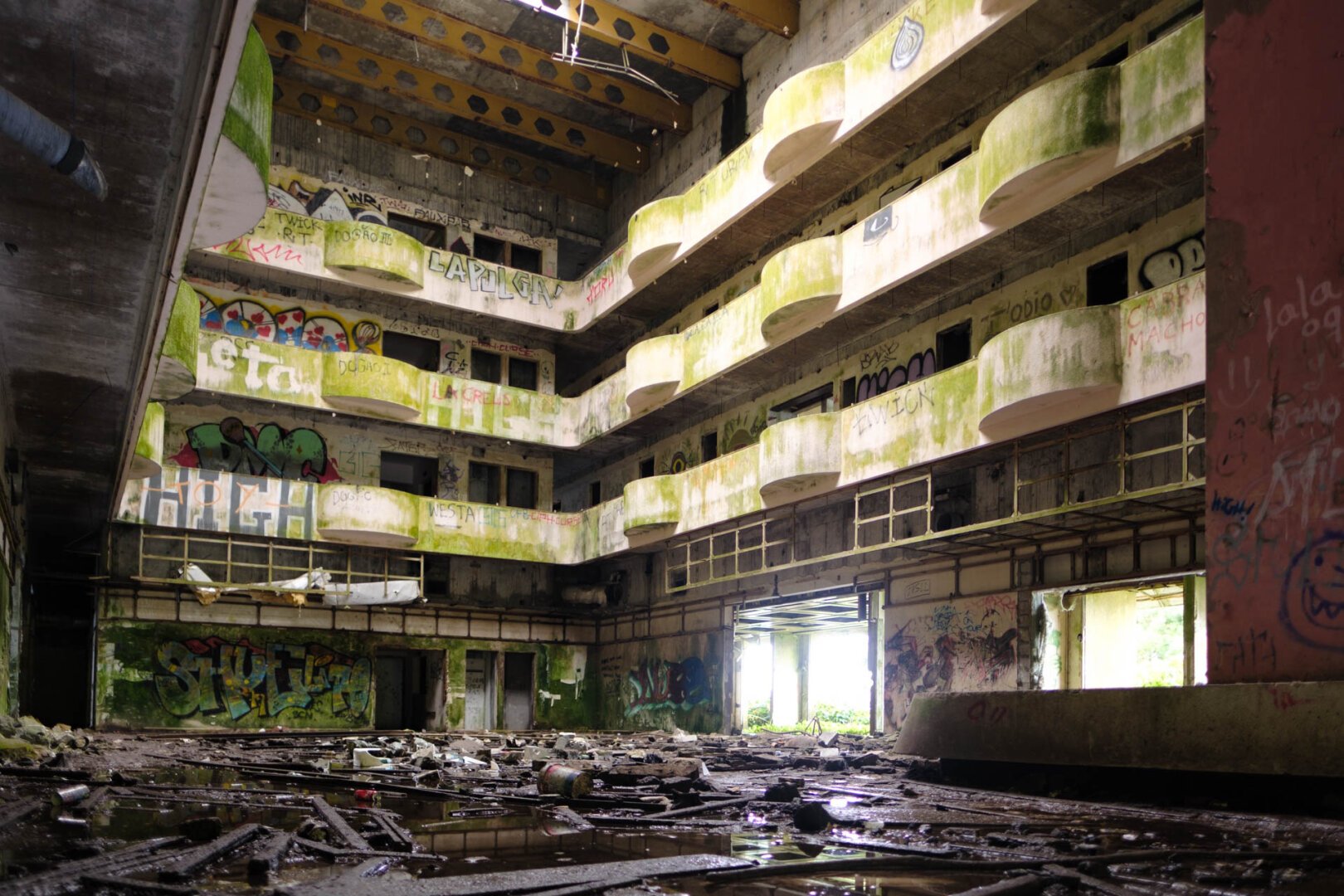 a building with graffiti on the walls (Monte Palace)