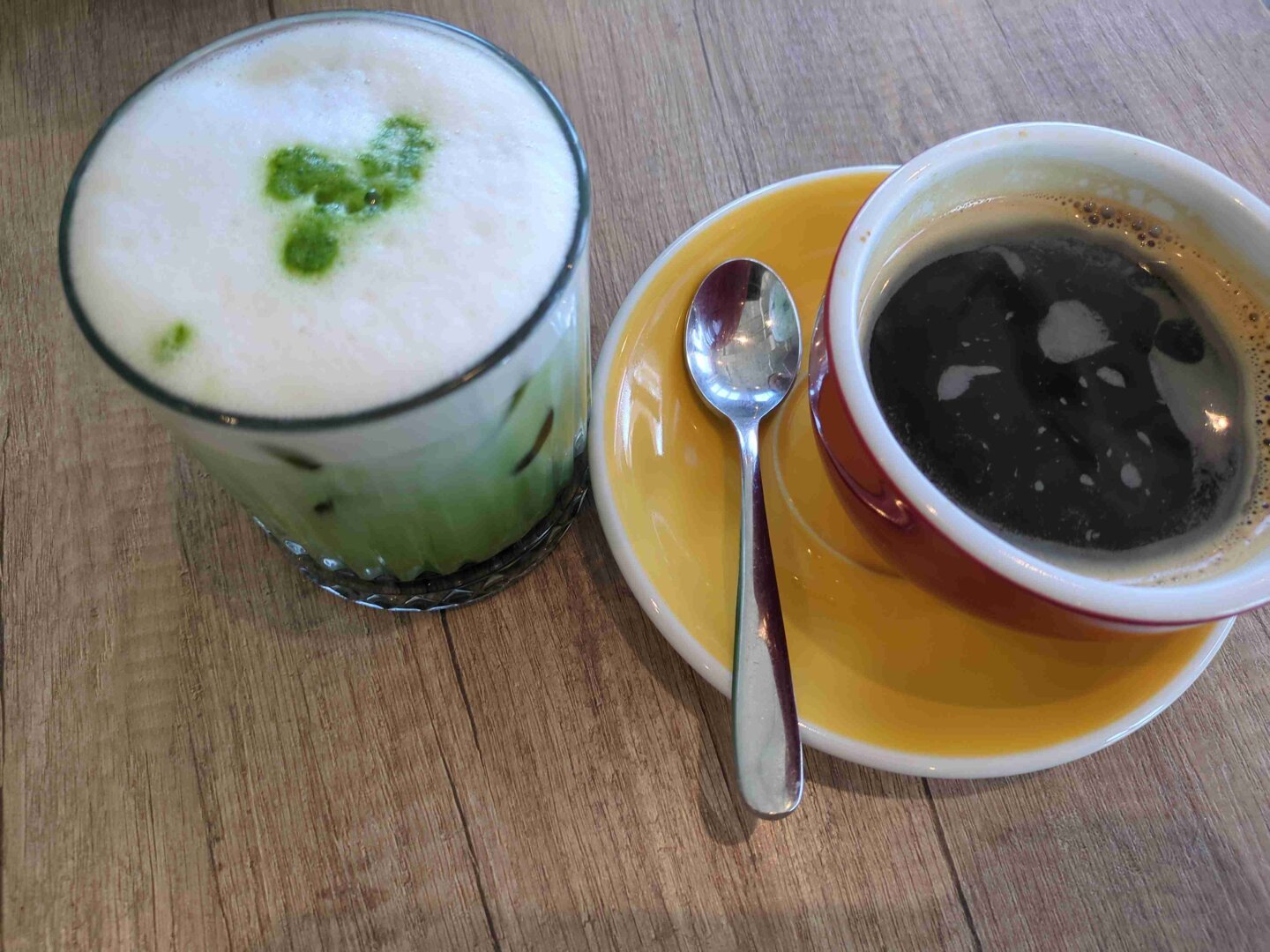 Chilled matcha and something called an Americano.