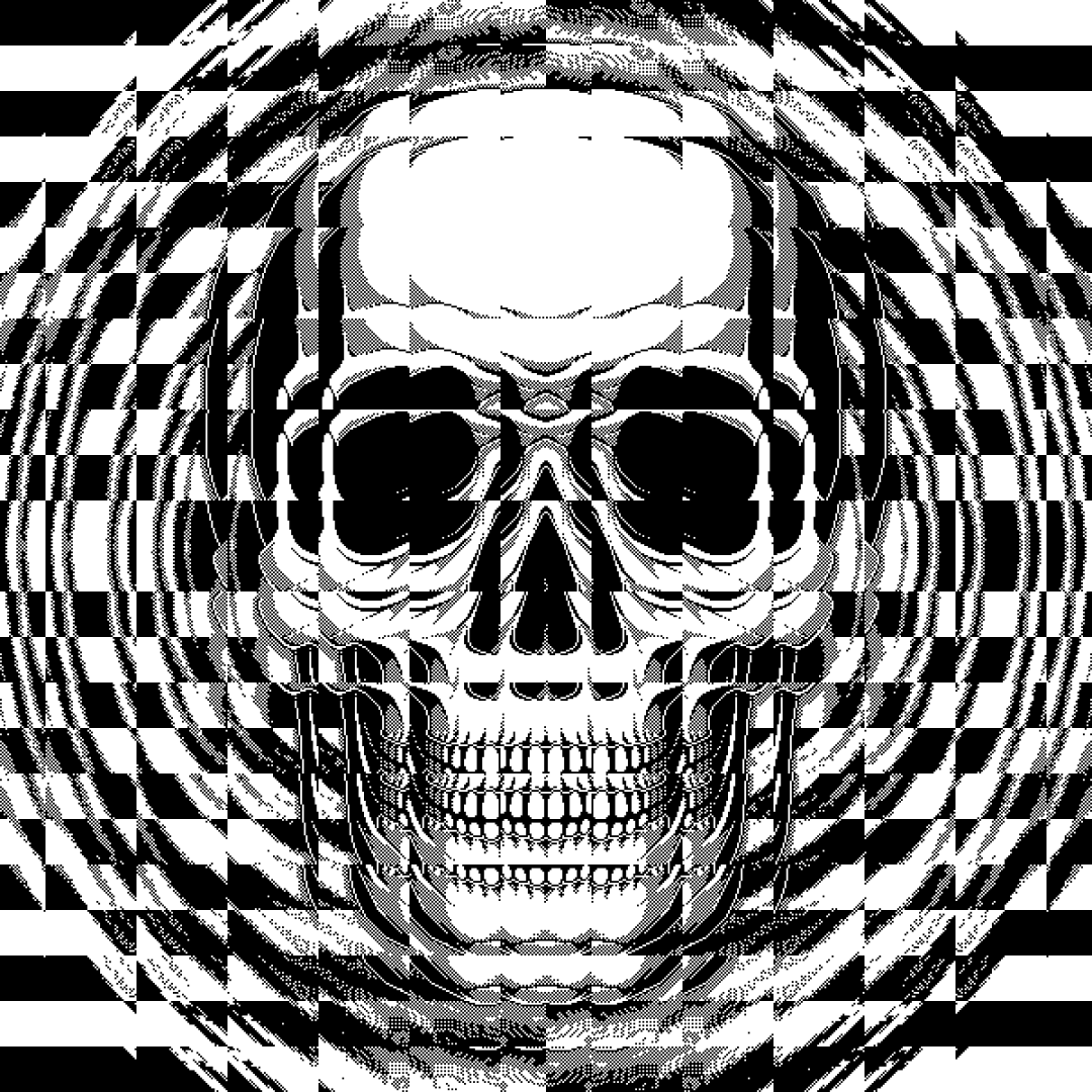 A glitchy skull