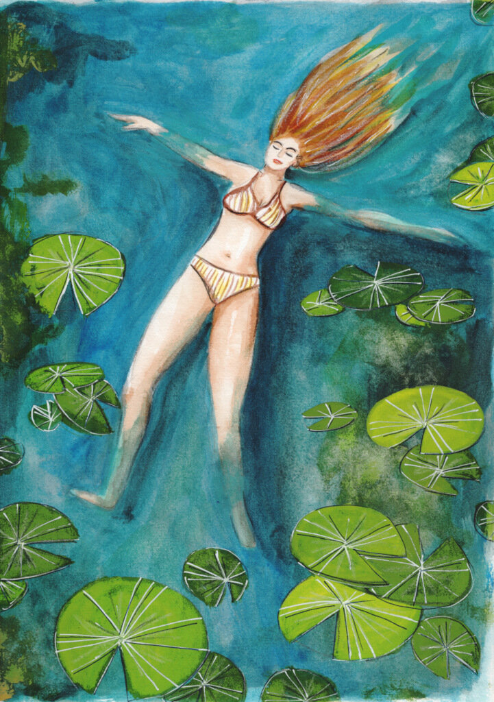 a woman swimming on a lake