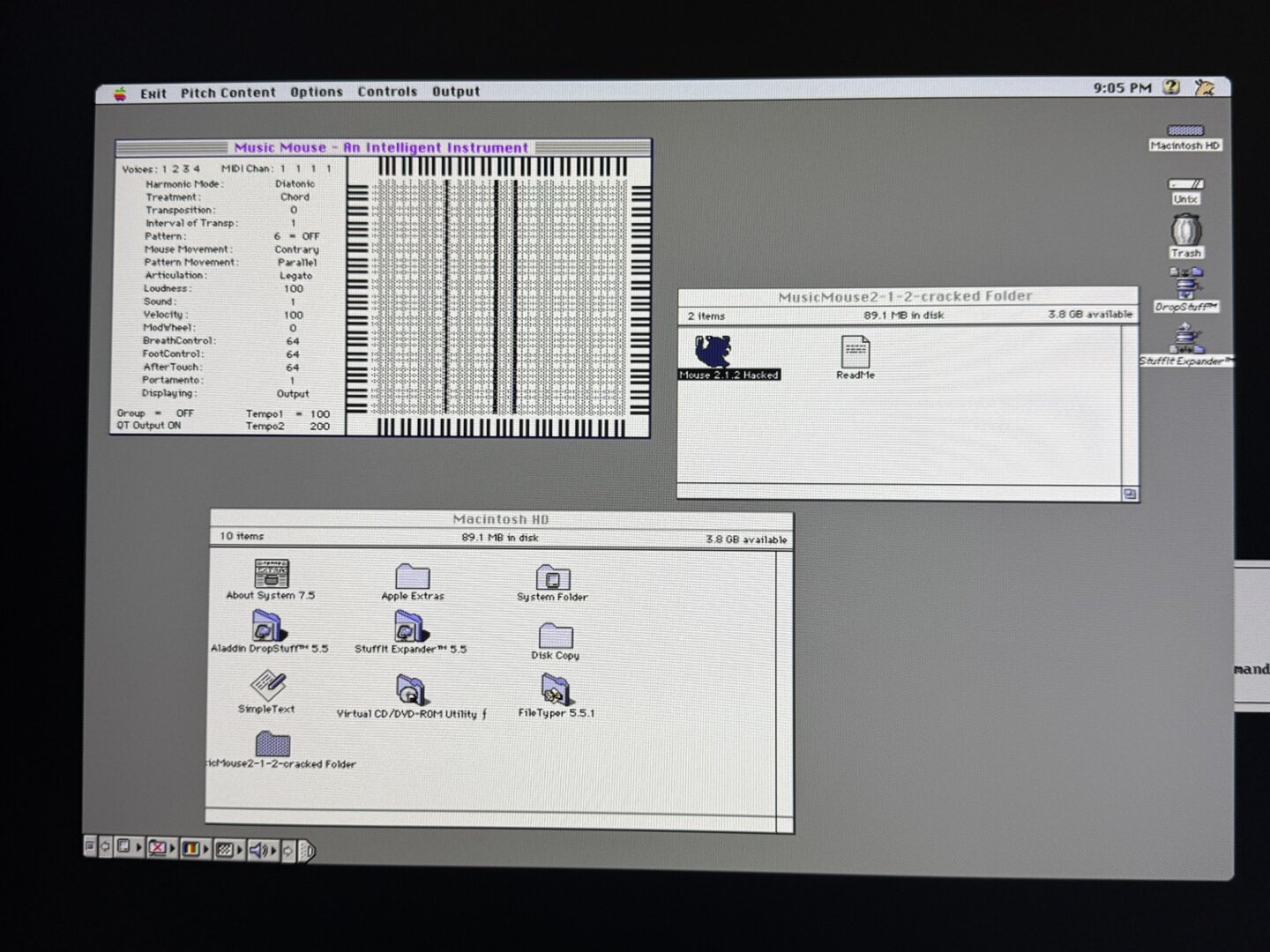 Macintosh OS 7.5.3 running on RetroPie to run Laurie Spiegel’s Music Mouse