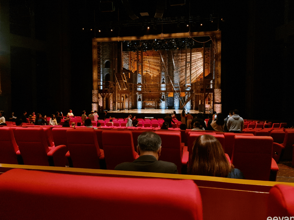 Inside the theatre while waiting for Hamilton to start. Seen is the stage.