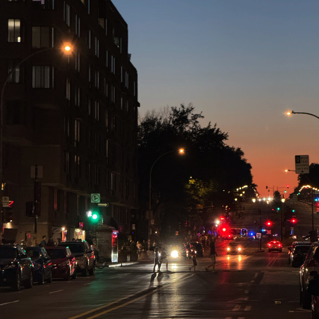 Street view at dusk