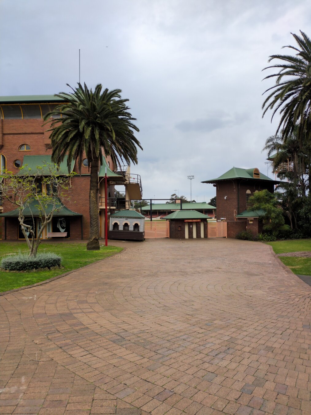 Gate to the North Sydney Oval. The sky is cloudy and overcast.