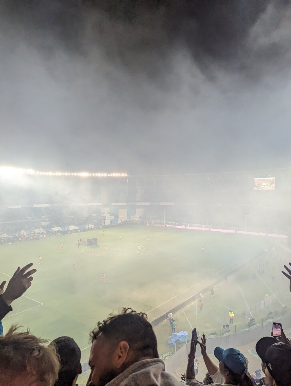 My first view of the smoke (from fireworks) filled stadium
