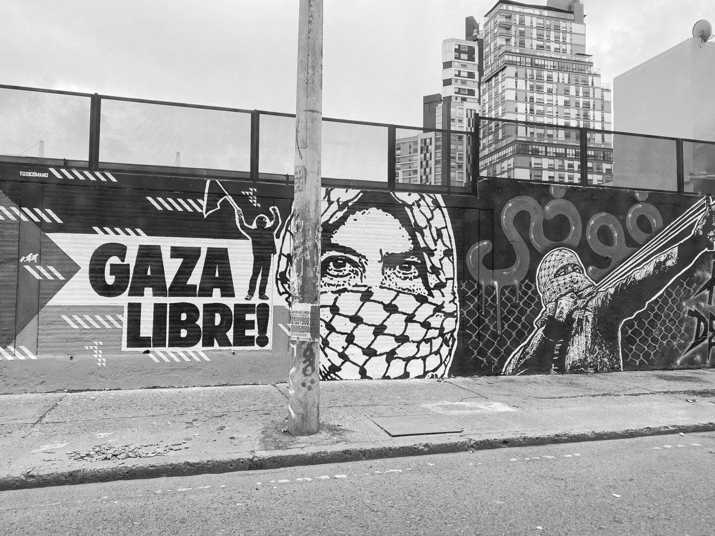 Photo of a mural on the street showcasing a Palestinian flag with the words 'GAZA LIBRE