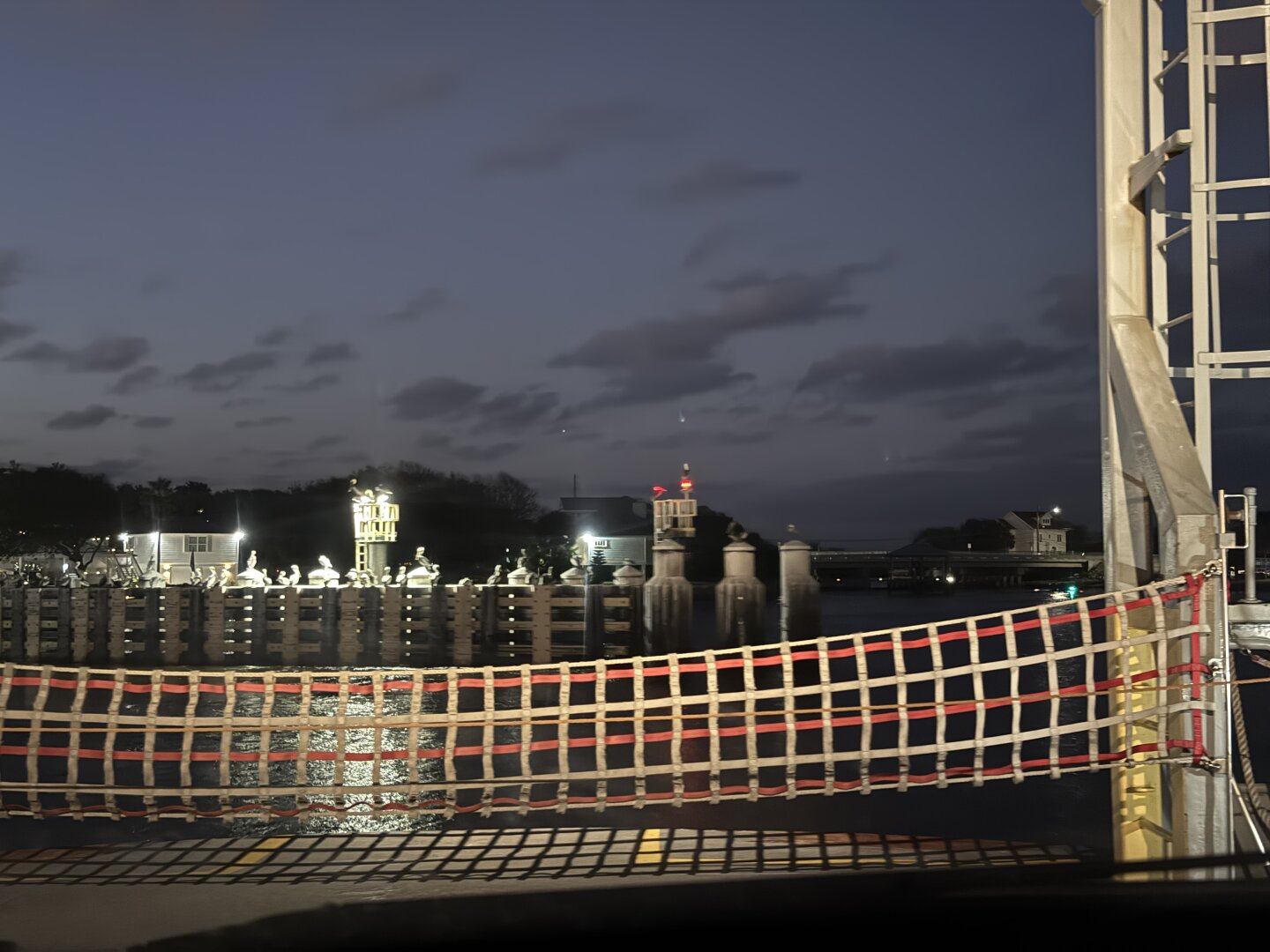 View of ferry dock from approaching ferry.