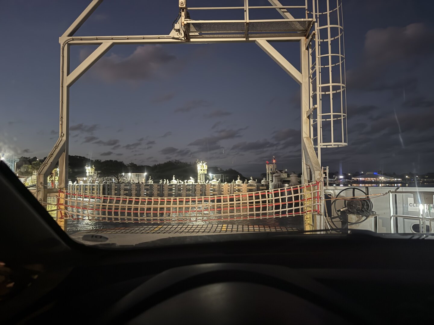 View of ferry dock from approaching ferry.