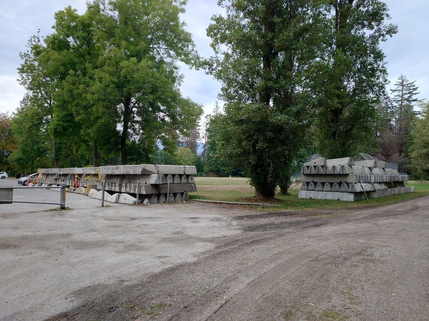 two large stacks of concrete lane dividers litter Prospect Point in Vancouver's Stanley Park.