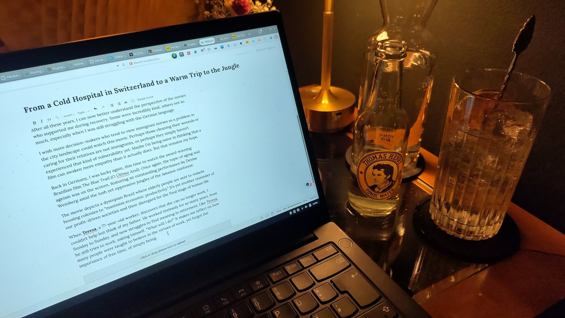 A laptop and a gin tonic.