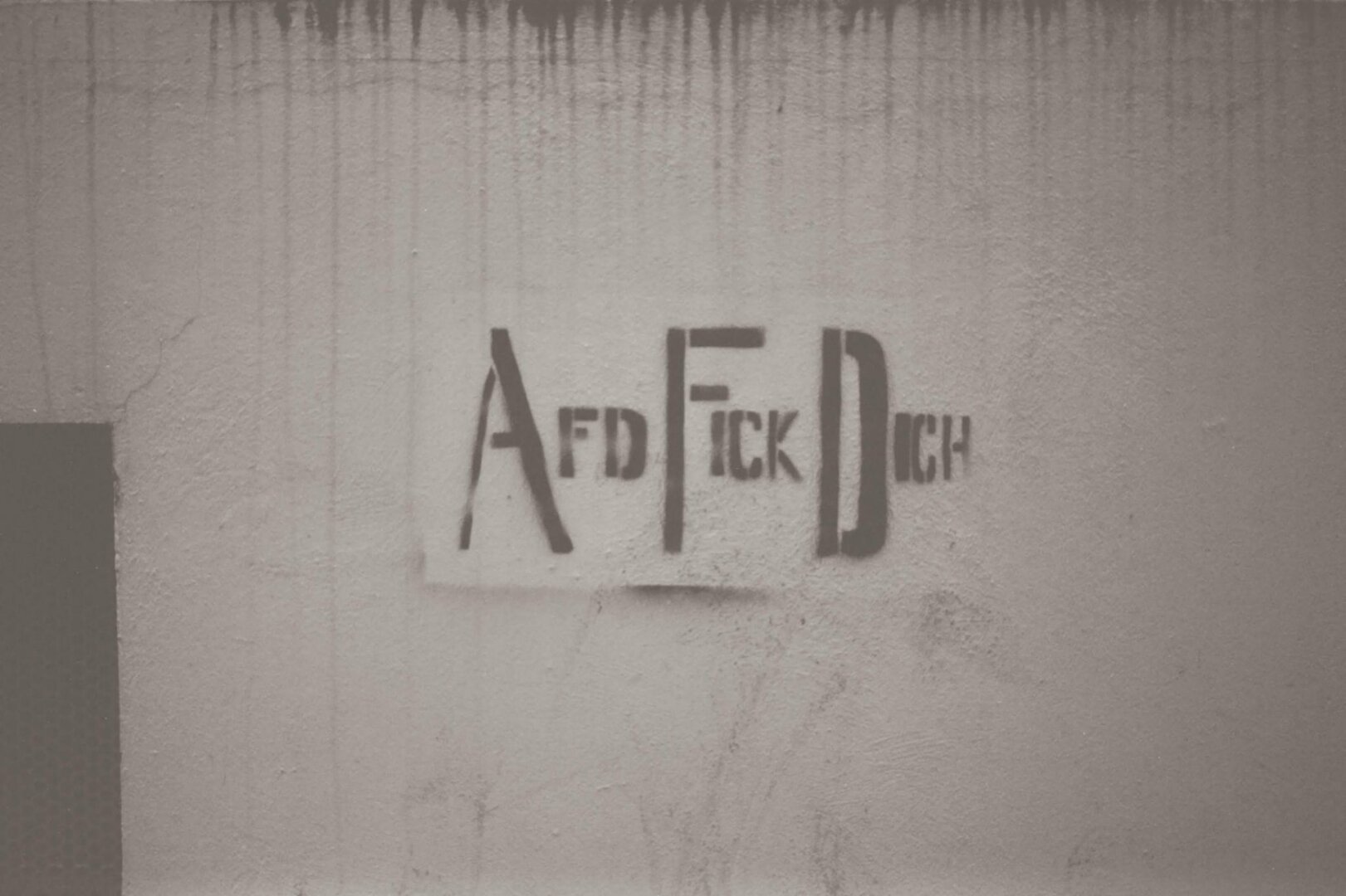 "AFD fick dich" Spray painted to a wall using a stencil