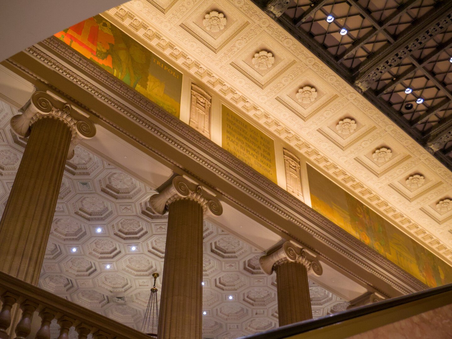 Zooming into an area showing the Ionic columns and the mosaic.