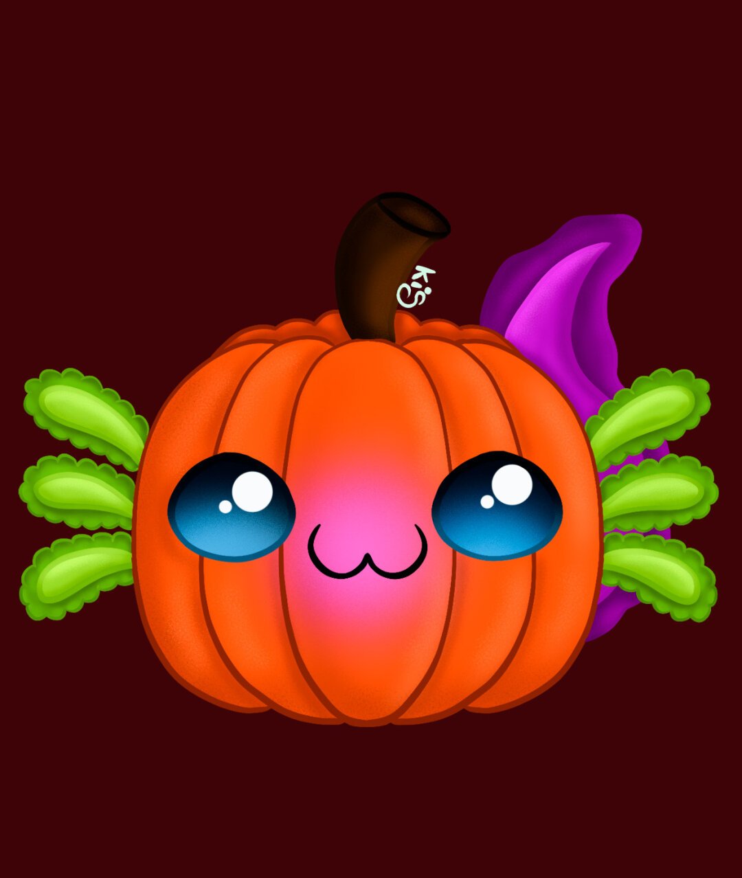 Una calabaza con aletas a los lados de la cabeza y una cola como si fuese un ajolote.