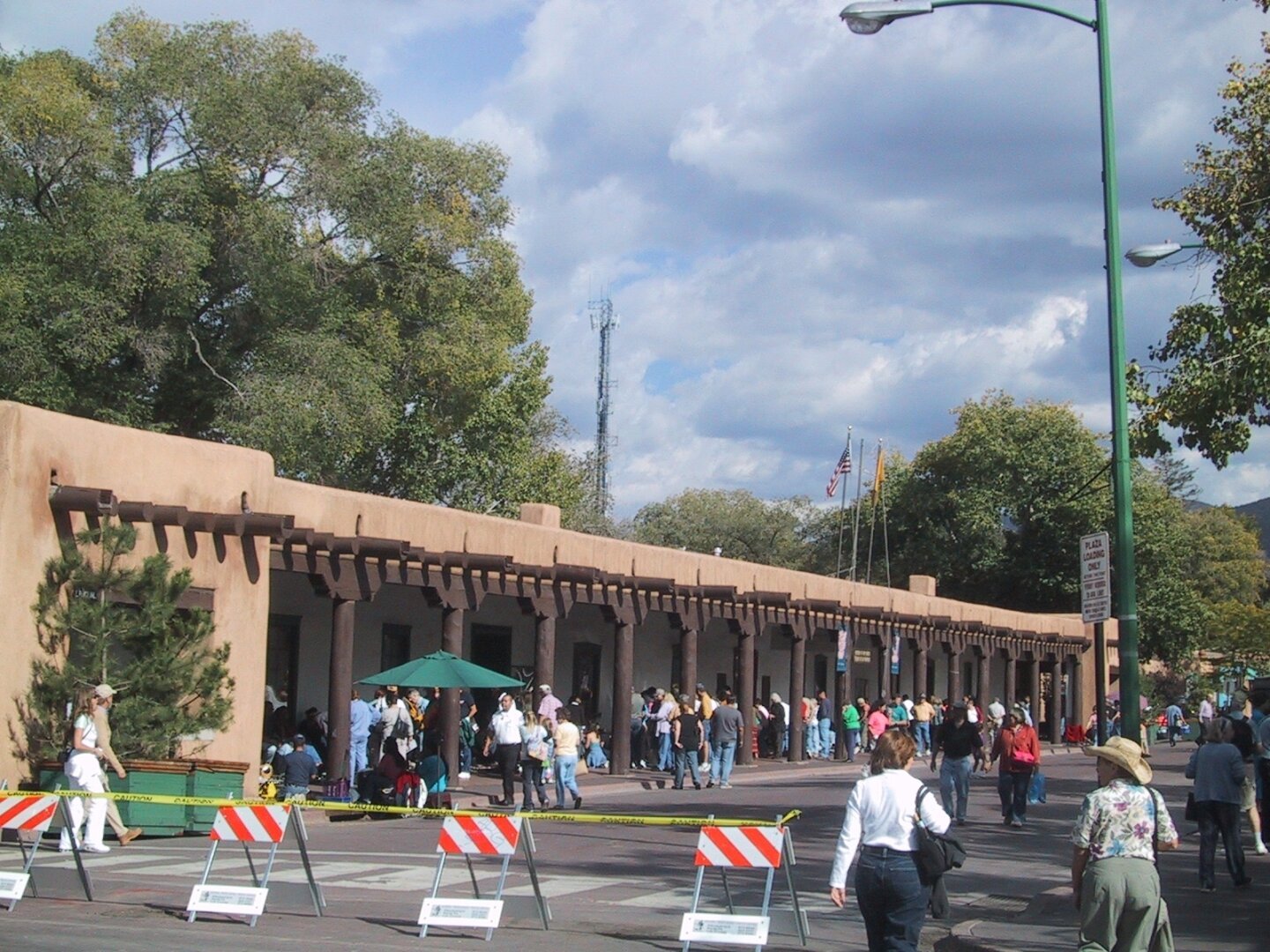 A view of the historic Palace of the Governors in Santa Fe, New Mexico.