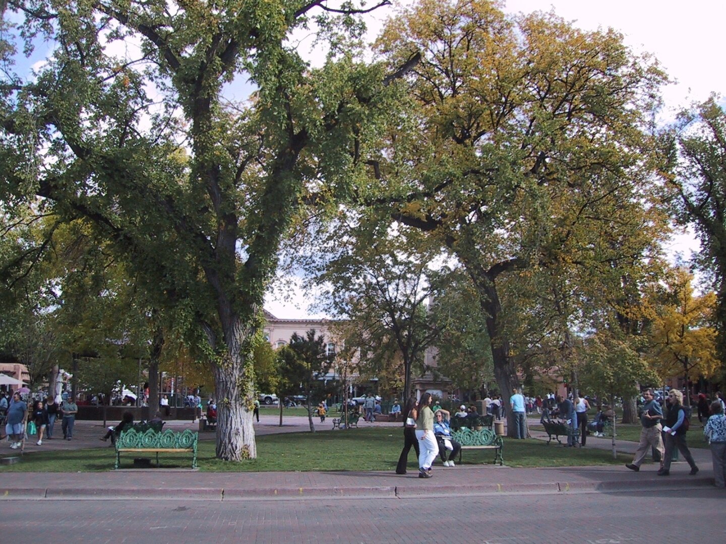 A view of the Plaza in downtown Santa Fe, New Mexico.