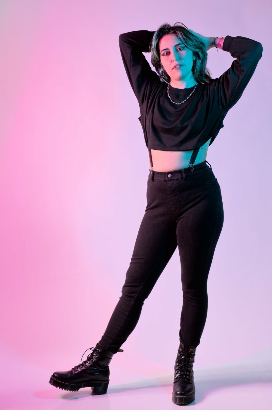 Portrait of woman with multicolored lights.