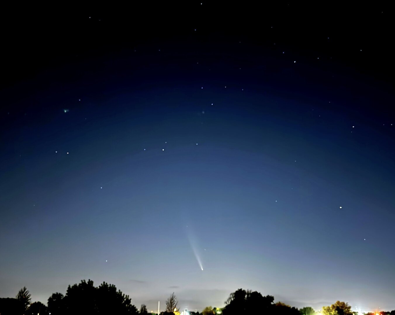 Comet C/2023 A3 an hour after sunset in Colorado.