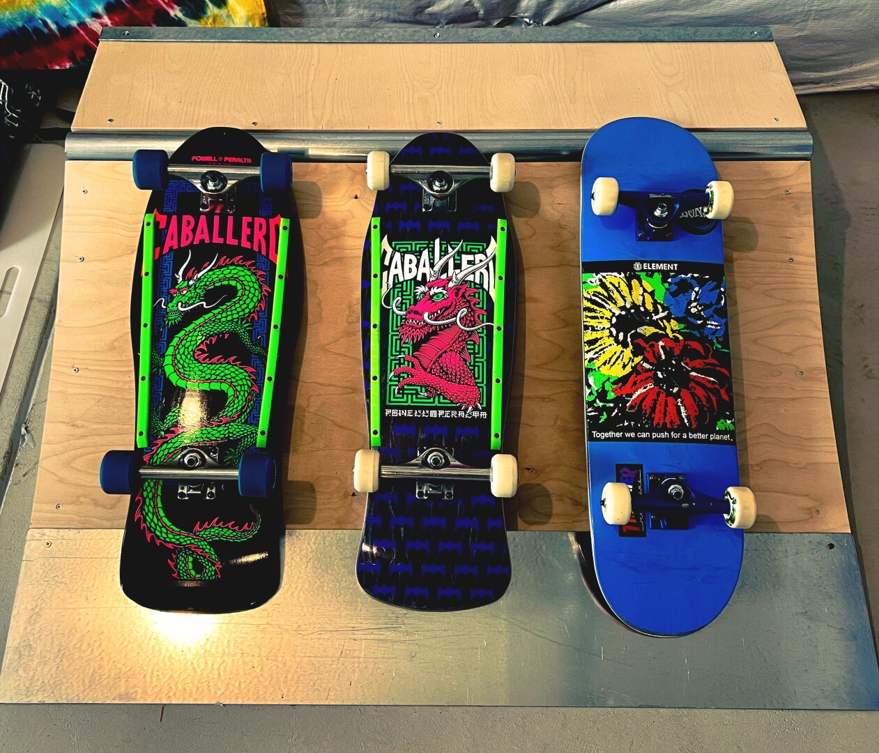 Two old-school cruiser skateboards (re-issued 1980’s designs) and a popsicle shaped deck.