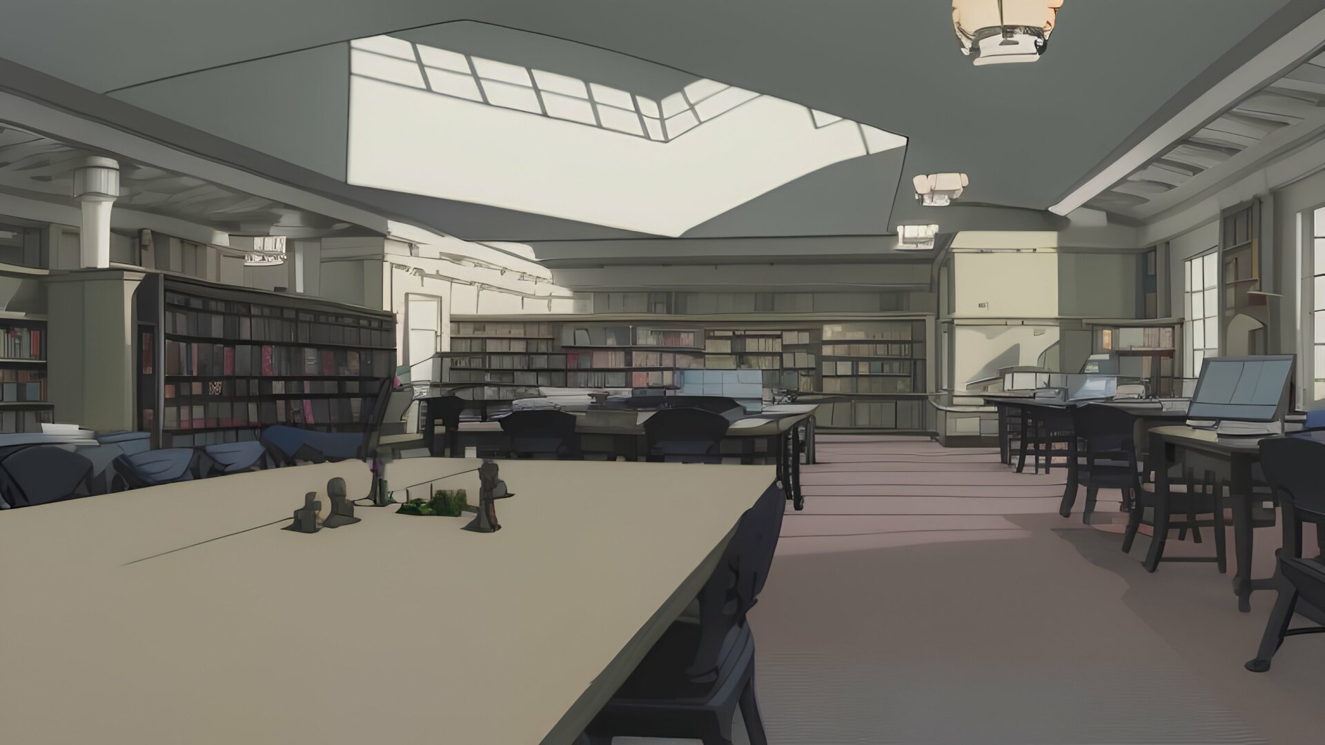 A library with a window roof.