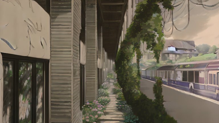 An apartment corridor by the railroad.