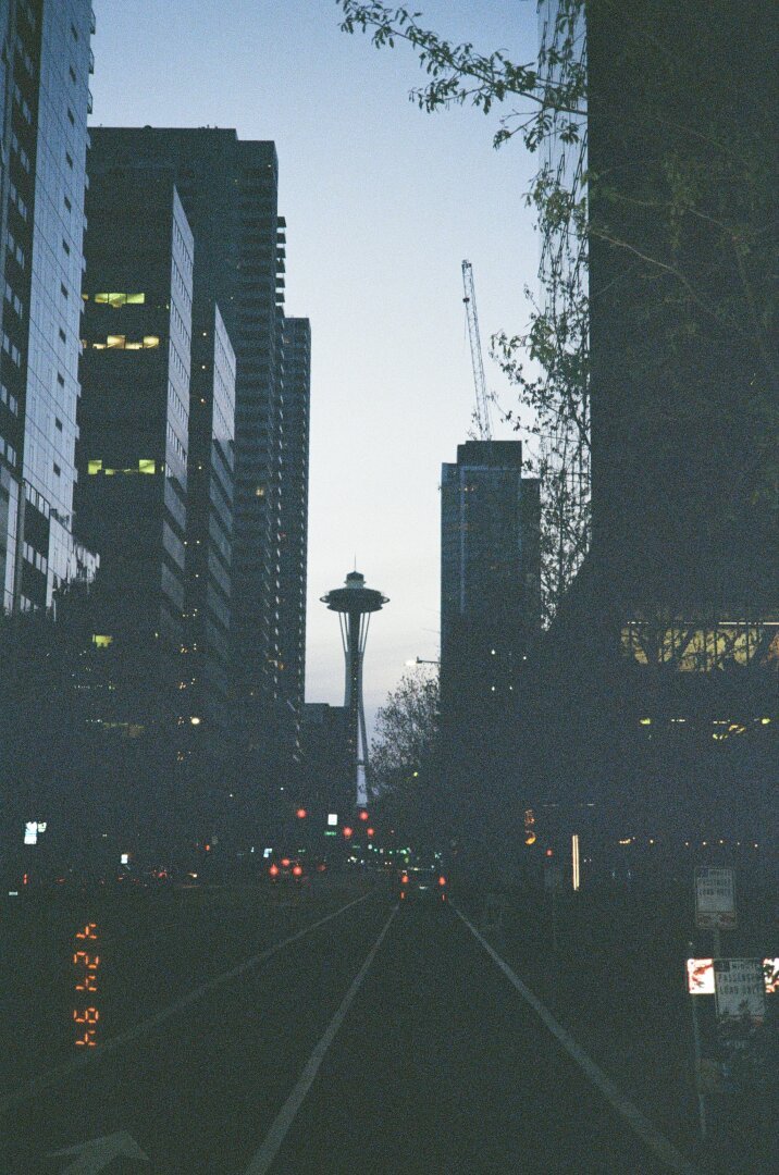 seattle street at dusk