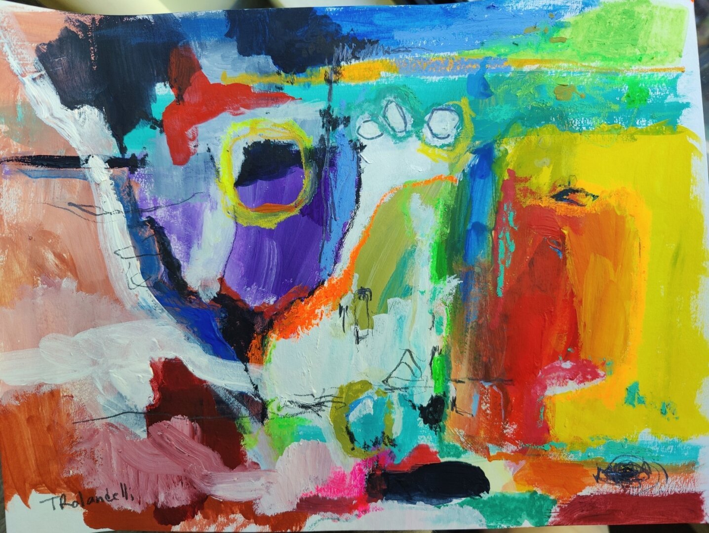 A brightly colored abstract painting