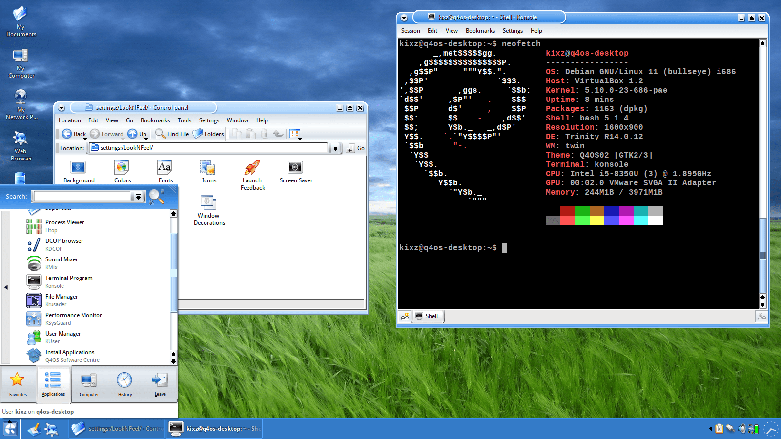Q4os Linux running Trinity Desktop Environment with Keramik theme