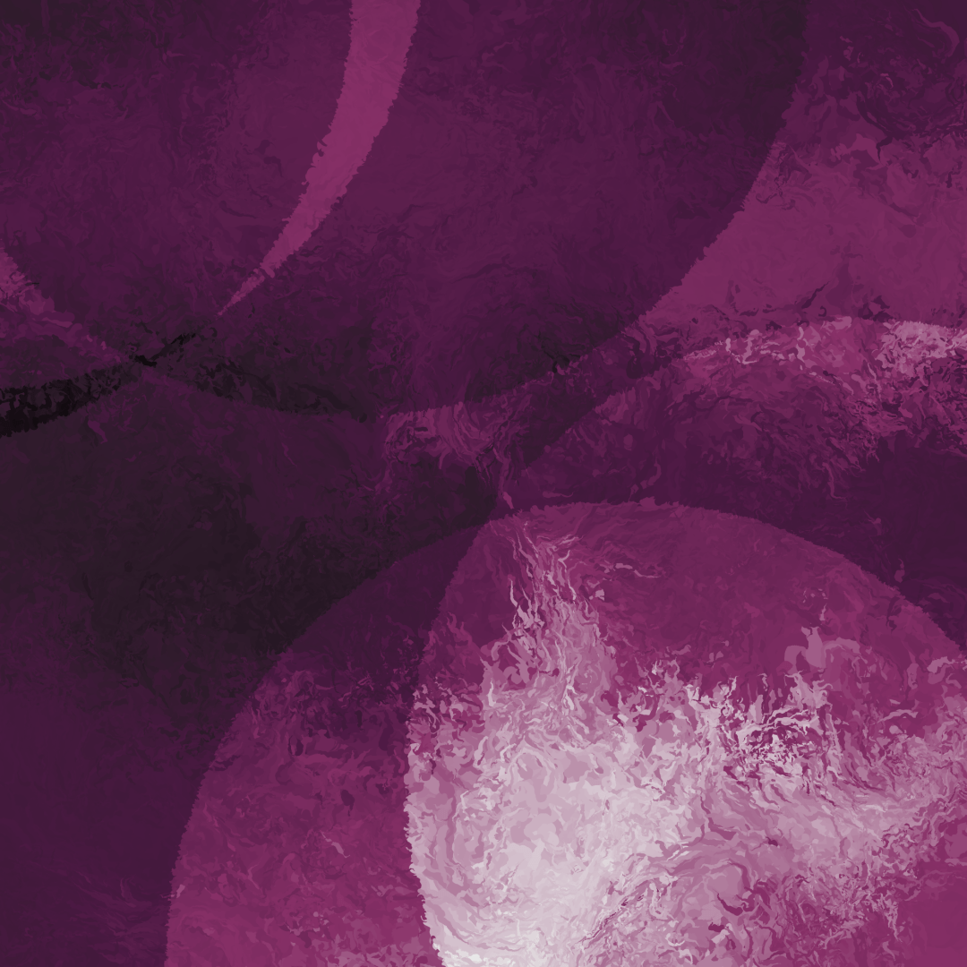 Abstract generative art in various shades of purple, with a little white. The base pattern is an intricate swirling texture, over which has been imposed five large translucent circular filters, each of which slightly alter the hues of all points contained within