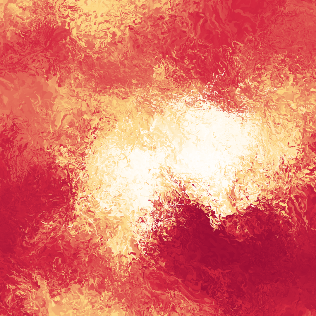 Abstract generative art. The image is a pattern of elaborate swirls, rendered in shades of red, white and yellow