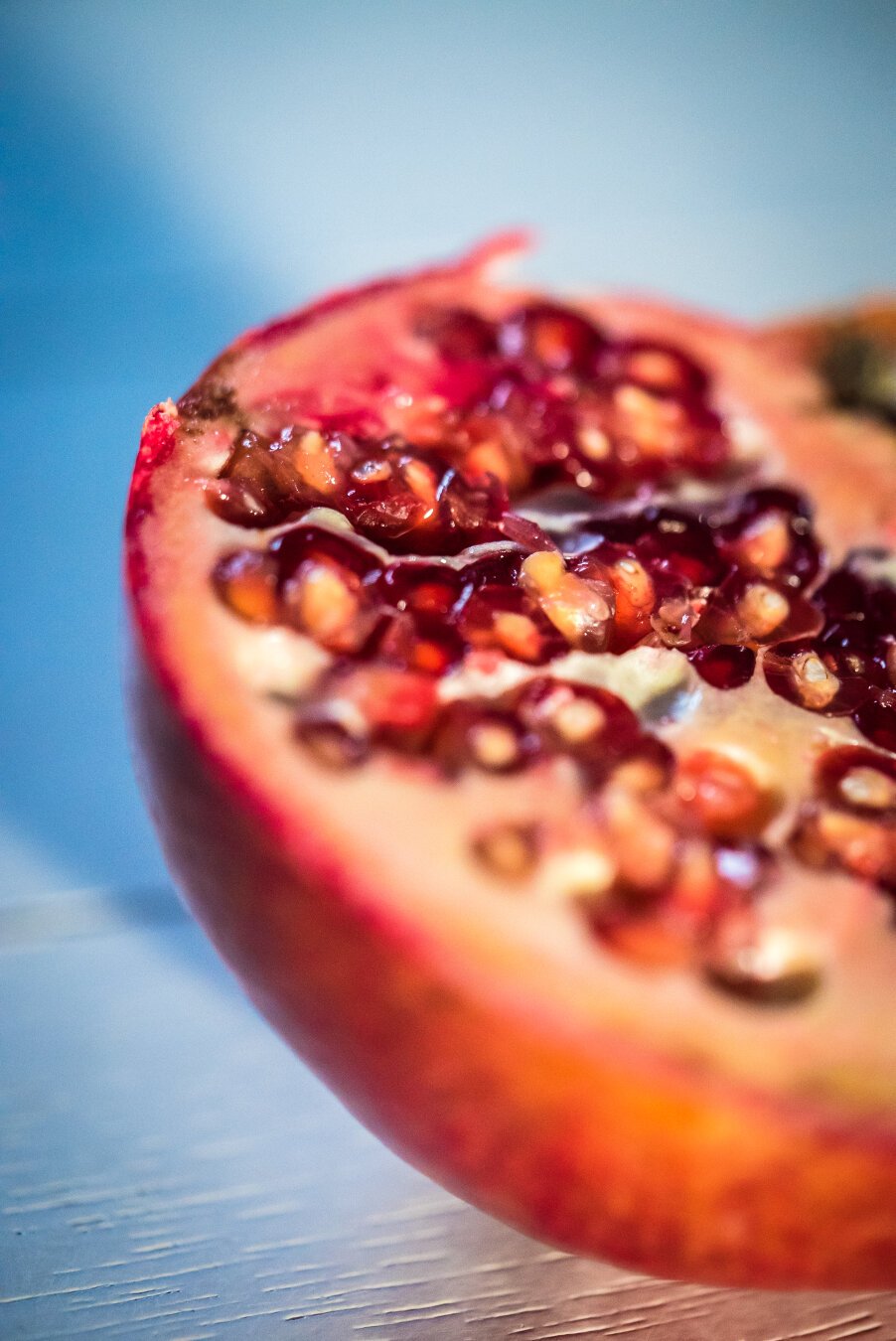 Close-up of a pomegrante half