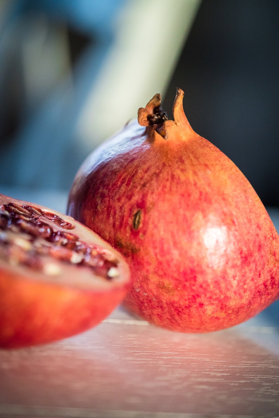 Close-up of a pomegranate cut in half