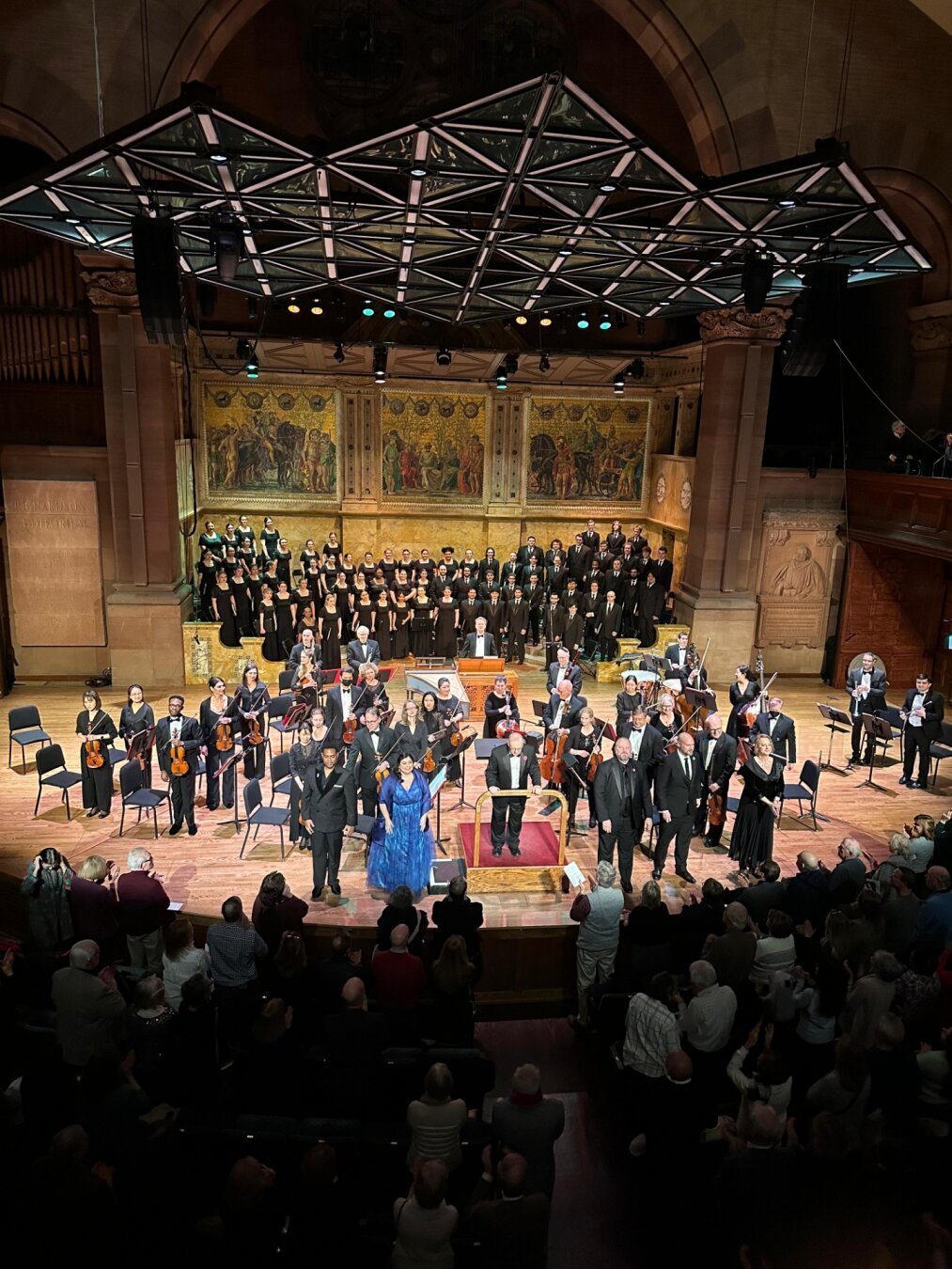 The New Jersey Symphony and the Montclair State University Singers receive an ovation at Richardson Auditorium in Princeton, NJ, after a performance of Handel's 