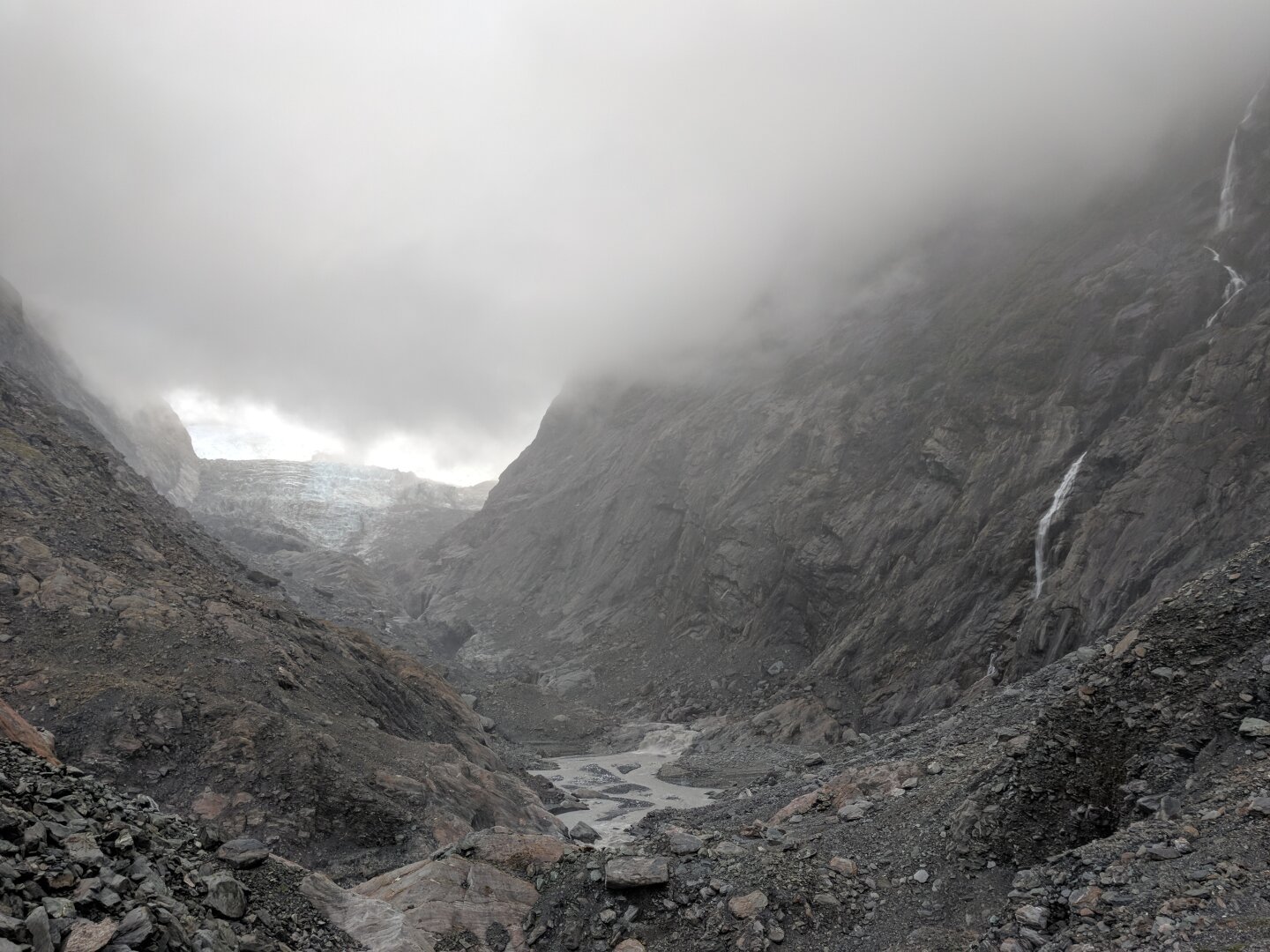 View of the glacier from the end of the valley.  Apparently you aren't allowed to get this close anymore after an avalanche took out the access road in 2019.