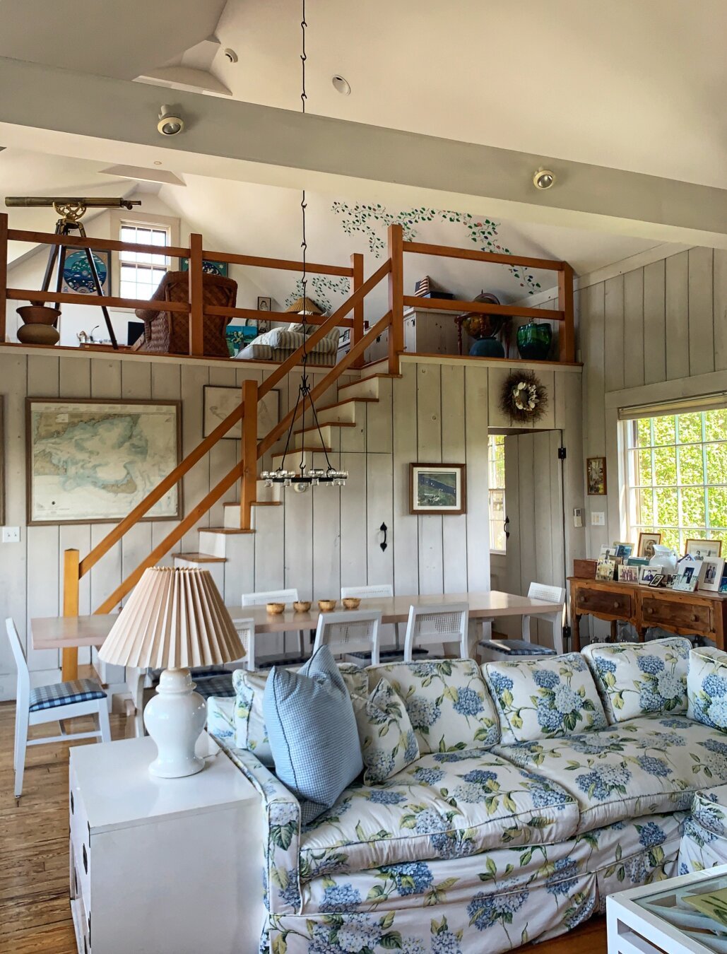 Living room and dining room in a house on Nantucket