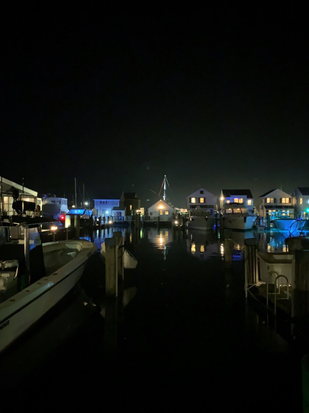 Nantucket nighttime photo from a dock in town.