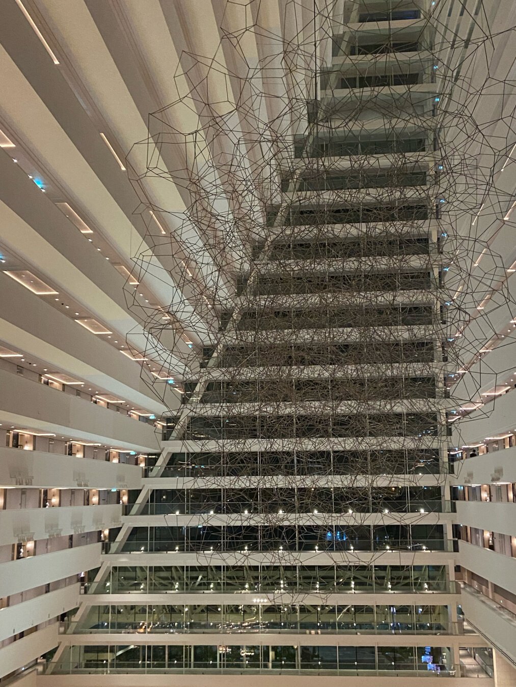 White lobby view on the glass facade.