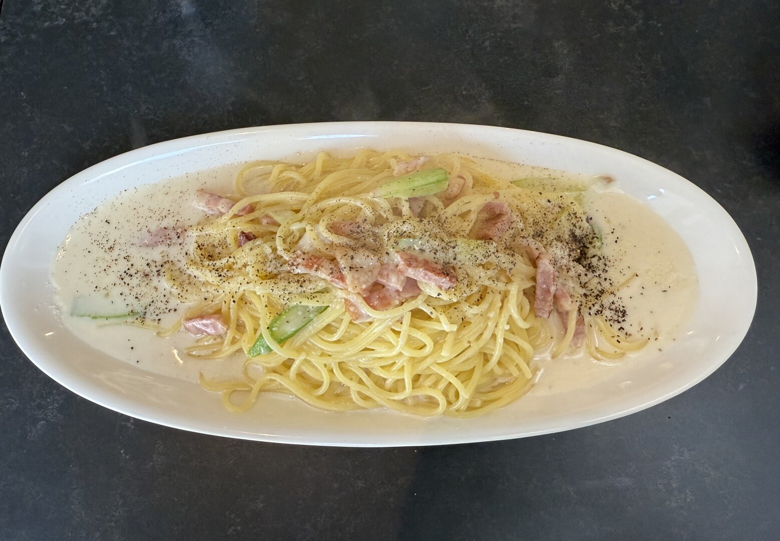 Creamy spaghetti on a quiet afternoon.