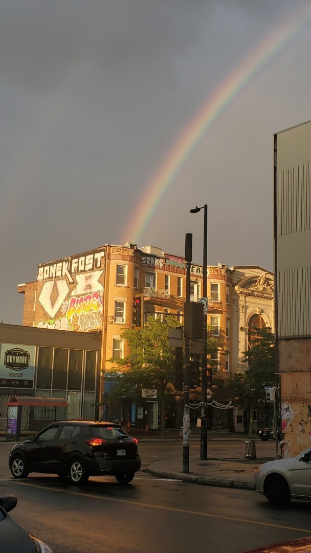 Rainbow over Mile End, avenue du Parc and Rue Bernard looking west