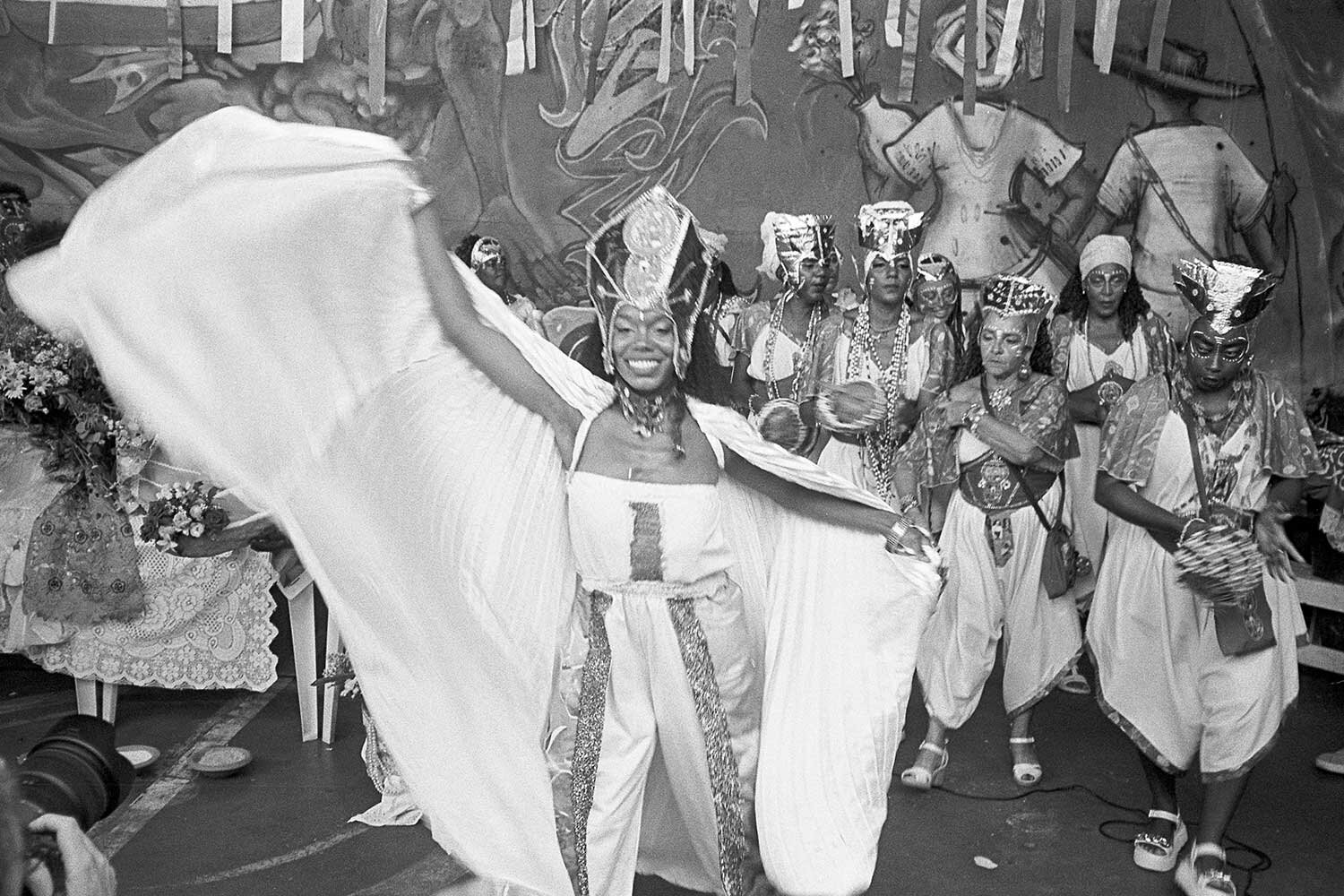 candomble dancer with long skirt in yemenja celebration