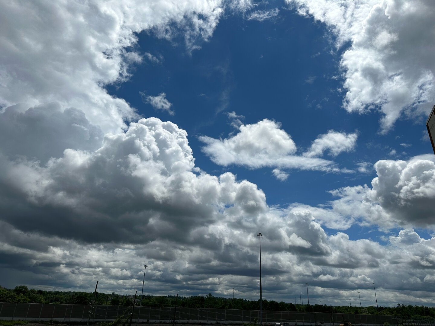 a blue sky punctuated by cumulus clouds