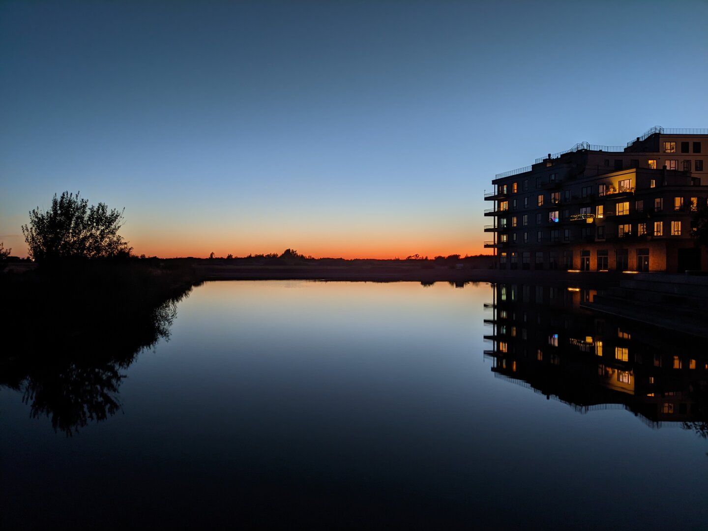 Sunset light with a reflection in a lake
